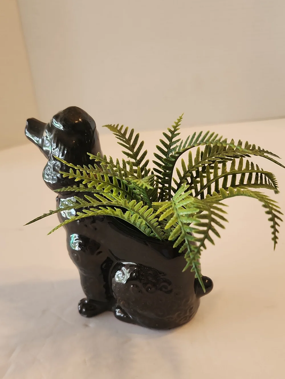 ALCO JAPAN Black Ceramic Poodle Dog Planter Vase Decorative Pet Accent